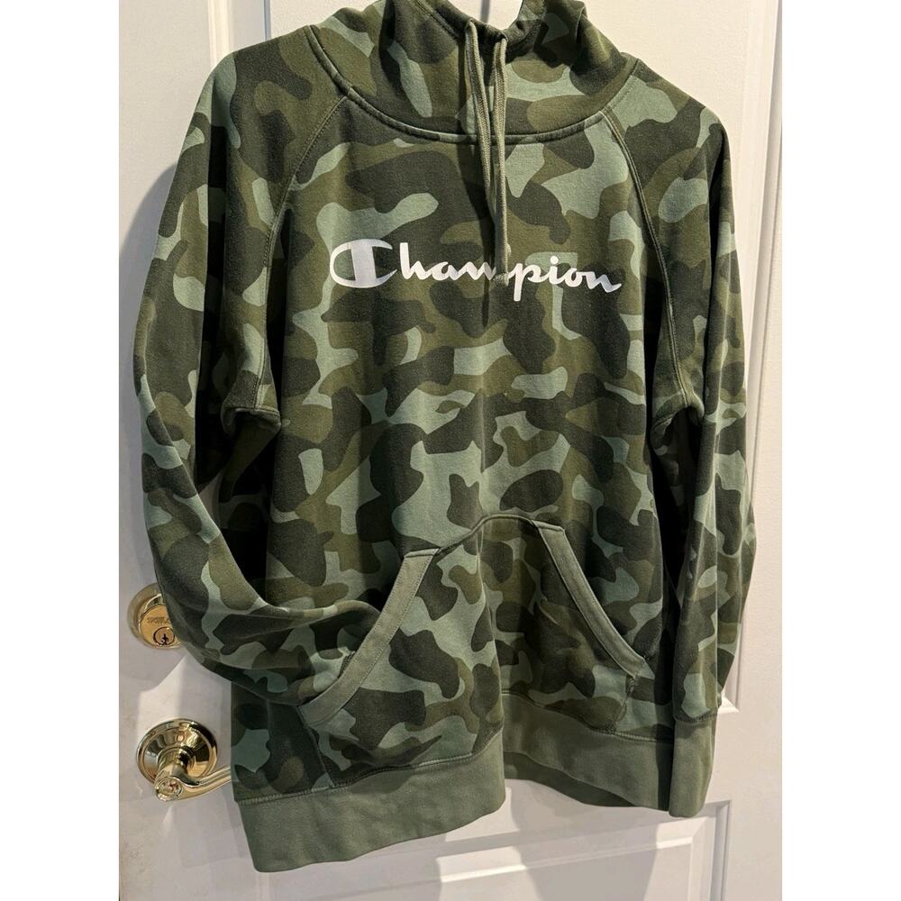 Champion Hoodie Mens L Camo Rave Festival Going Out City Older Model